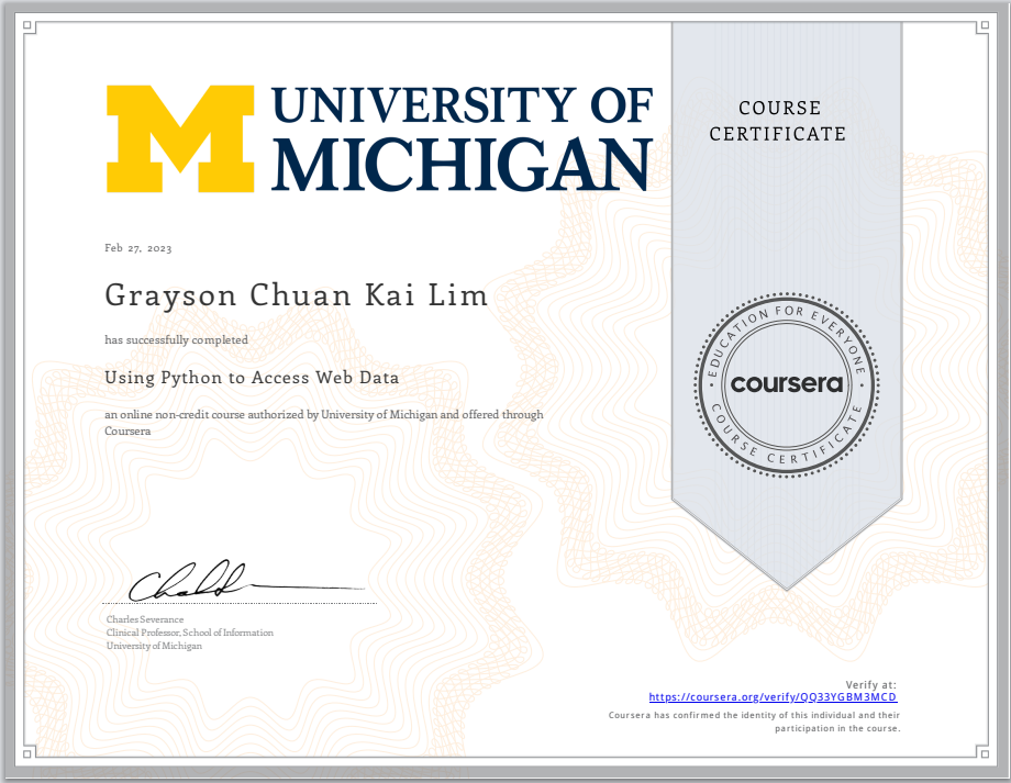 Using Python to Access Web Data certificate